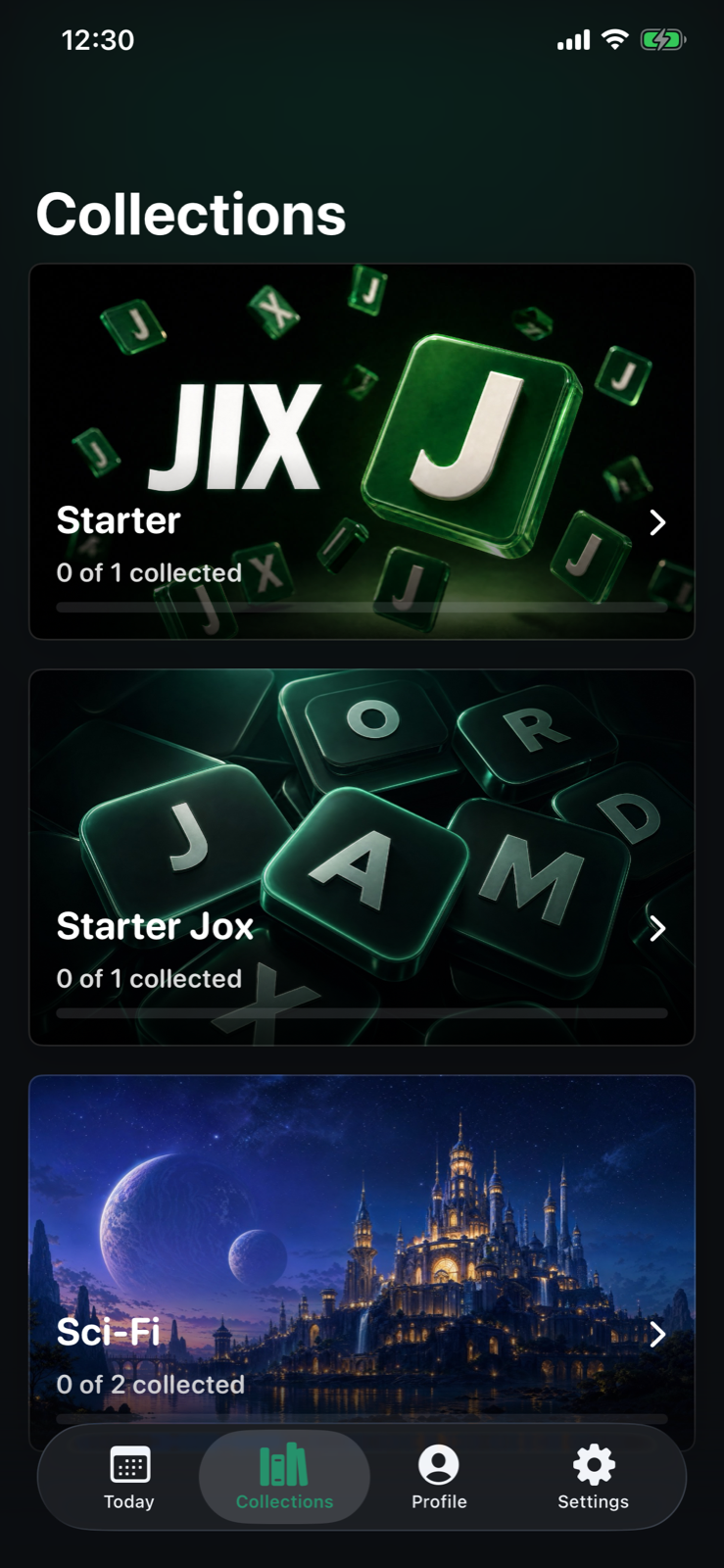 Jix Collections showing Starter Jix, Starter Jox, and Sci-Fi Collections