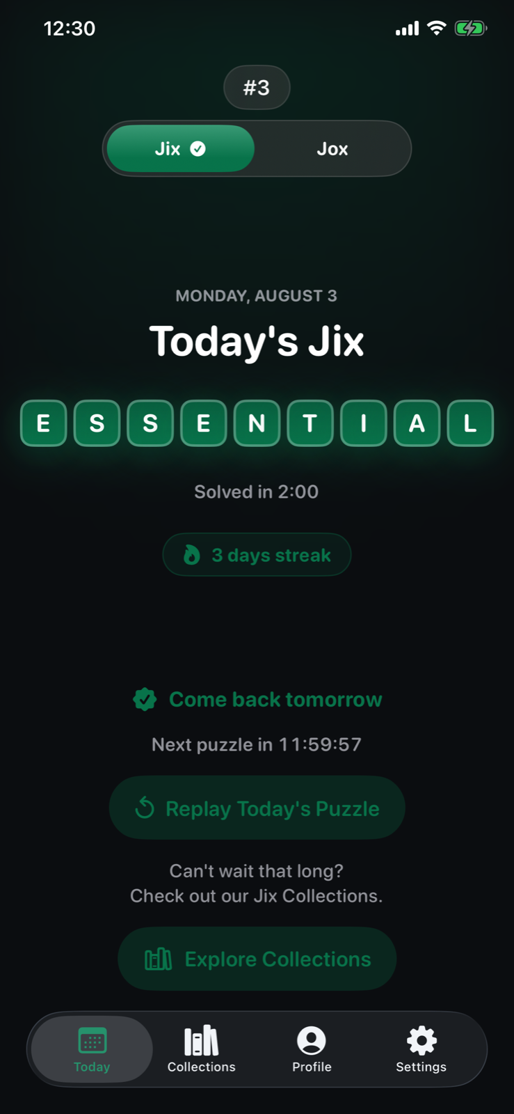 Today's Jix daily puzzle screen